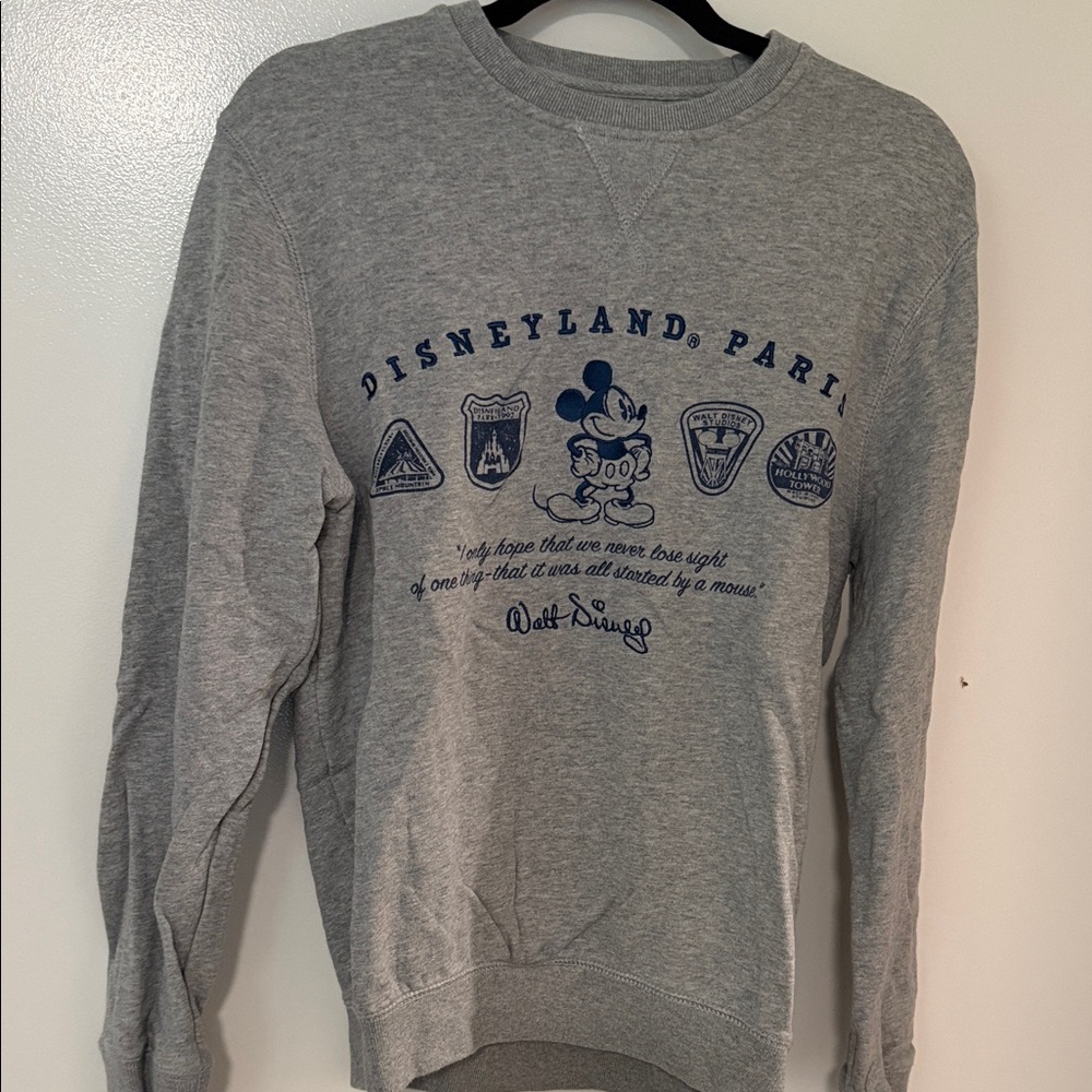 Disneyland Paris Gray Crewneck Sweatshirt with Navy Mickey Graphic